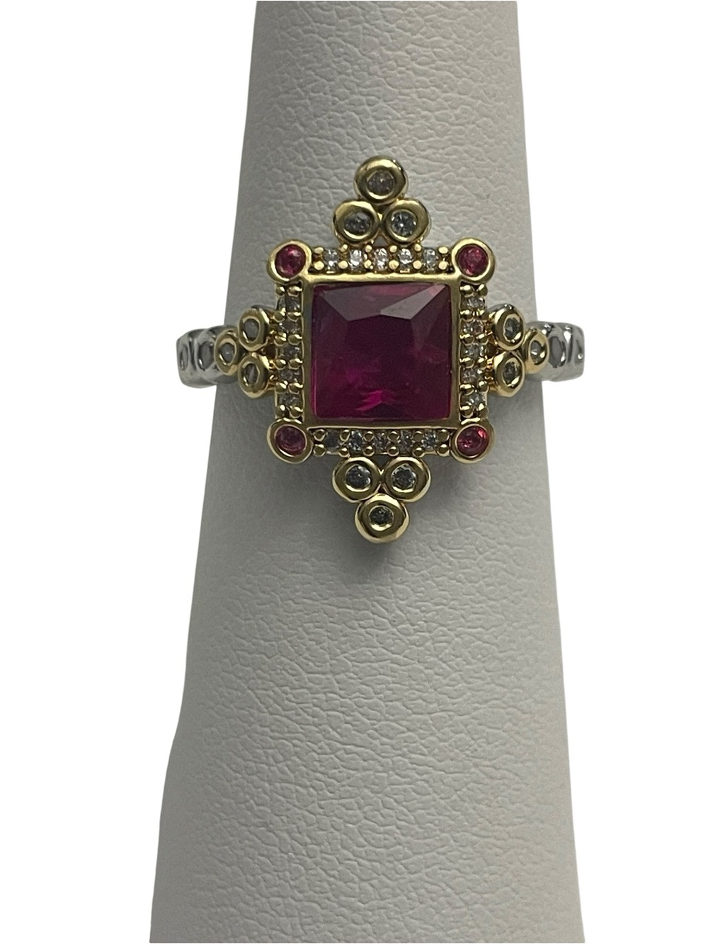 Bomb Party Desert Queen - The Diana Ring- Ruby CZ/Gold&Rhodium - Size 6 NWT